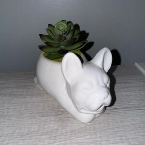 French Bulldog Frenchie Dog Planter White Small 6" Inch Decorative Home Decor
